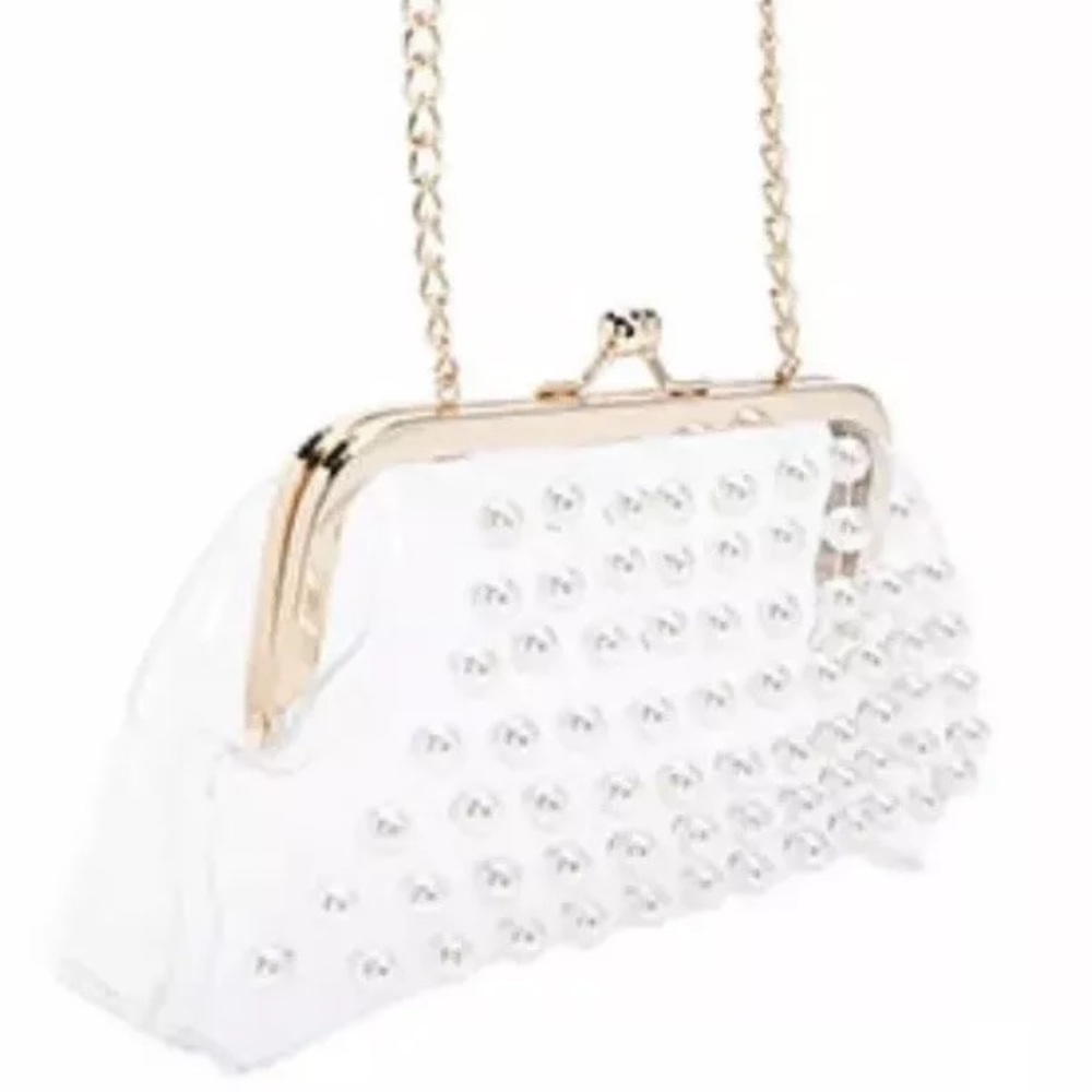 Clear Jelly Pearl beaded accent Purse evening bag - Picture 3 of 6